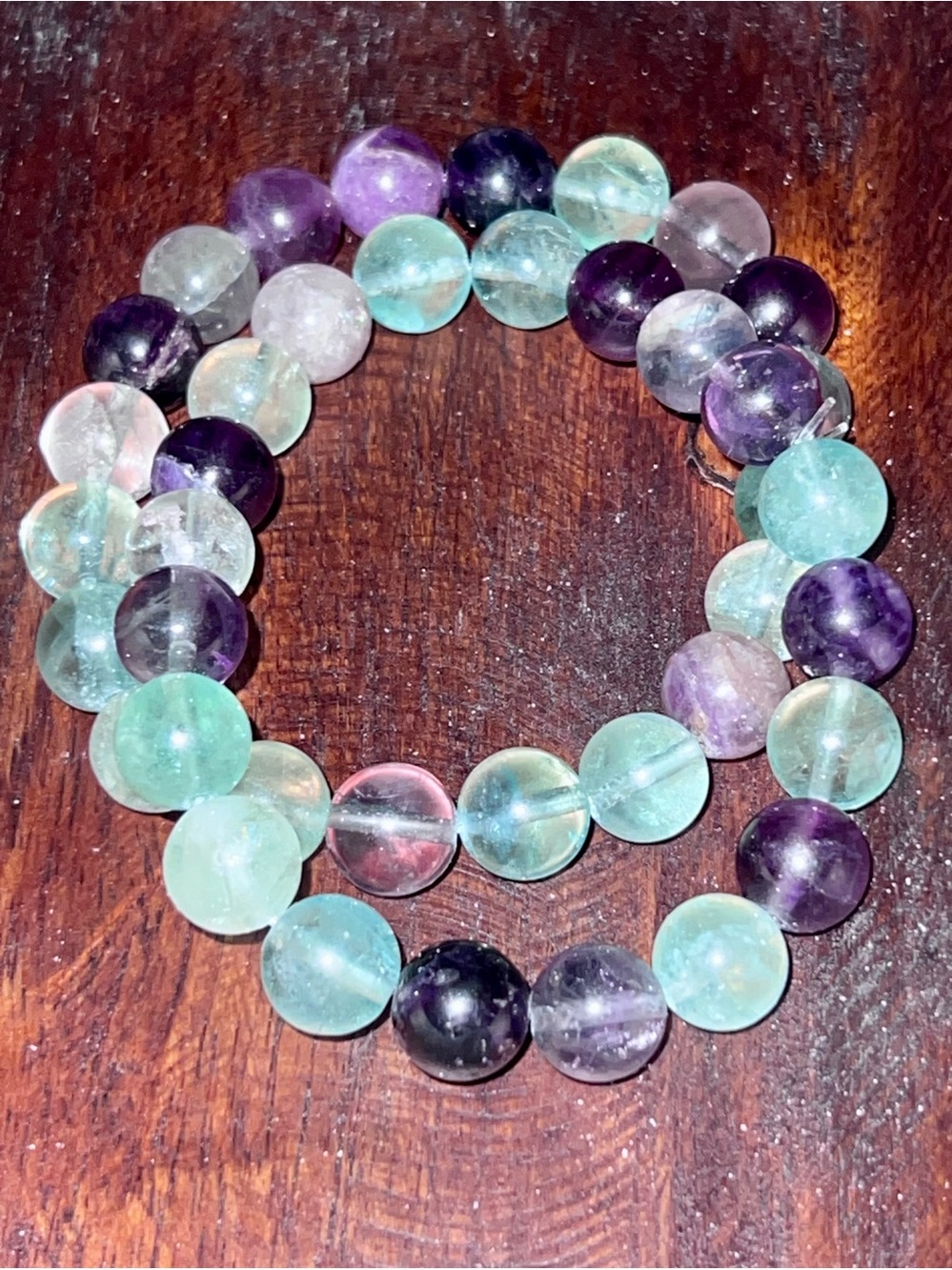 Fluorite authentic gemstone beaded elastic bracelet